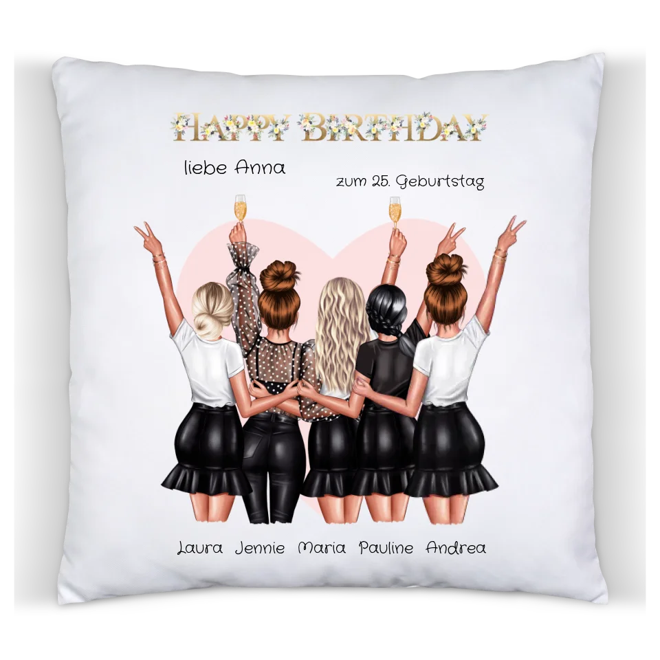 25. Geburtstag Geschenk Freundin / Frauen - Geschenkidee personalisiertes Kissen Geschenk für Freundin / 5 Freundinnen