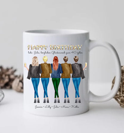 Personalisierte Tasse 40. Geburtstag Geschenk Freundin - Geschenkidee Frau / 5 Freundinnen mit Name