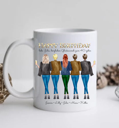 Personalisierte Tasse 40. Geburtstag Geschenk Freundin - Geschenkidee Frau / 5 Freundinnen mit Name