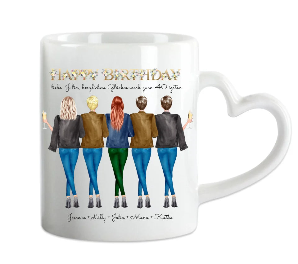 Personalisierte Tasse 40. Geburtstag Geschenk Freundin - Geschenkidee Frau / 5 Freundinnen mit Name