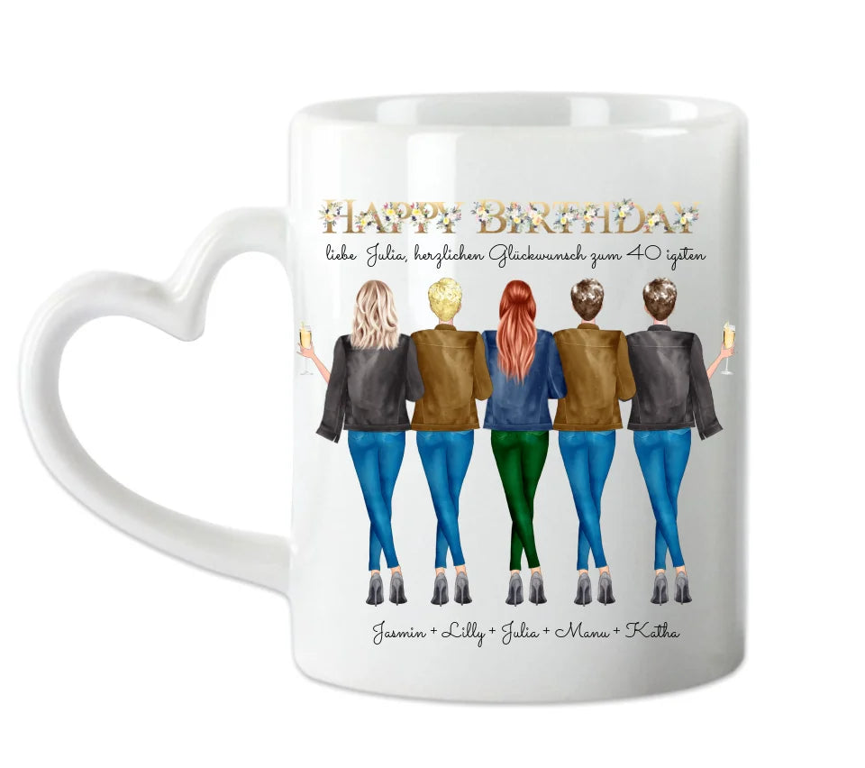 Personalisierte Tasse 40. Geburtstag Geschenk Freundin - Geschenkidee Frau / 5 Freundinnen mit Name