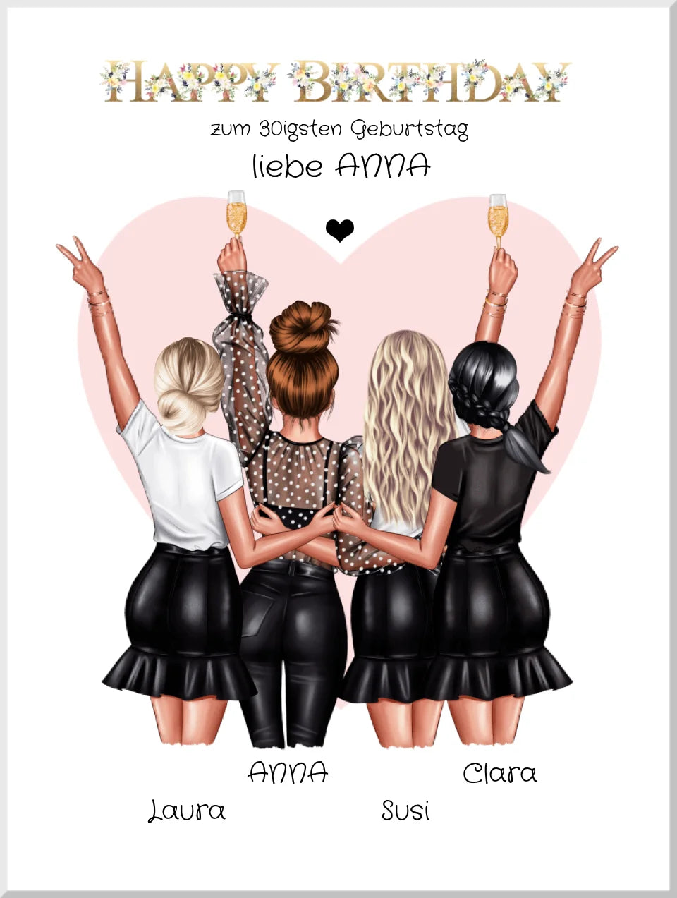 Geschenk beste Freundin 30. Geburtstag personalisiert | 4 Freundinnen Poster & Bilddatei