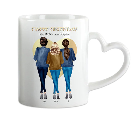 30 Geburtstag Geschenk Frau & Freundin - Personalisierte Tasse Geschenkidee 3 Freundinnen mit Name