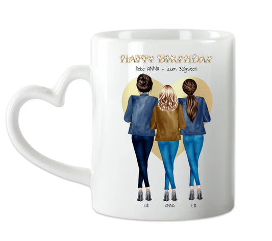 Personalisiertes Tasse für die beste Freundin zum 30 Geburtstag - 3 Freundinnen Geschenk mit Outfit & Name