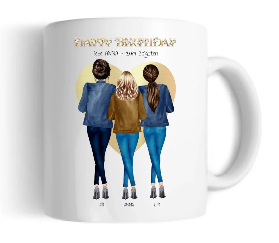 30 Geburtstag Geschenk Frau & Freundin - Personalisierte Tasse Geschenkidee 3 Freundinnen mit Name