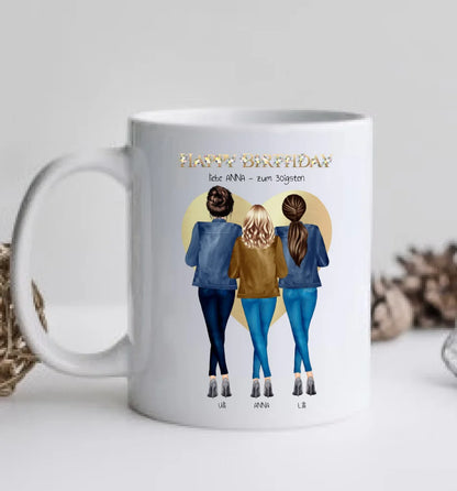 30 Geburtstag Geschenk Frau & Freundin - Personalisierte Tasse Geschenkidee 3 Freundinnen mit Name