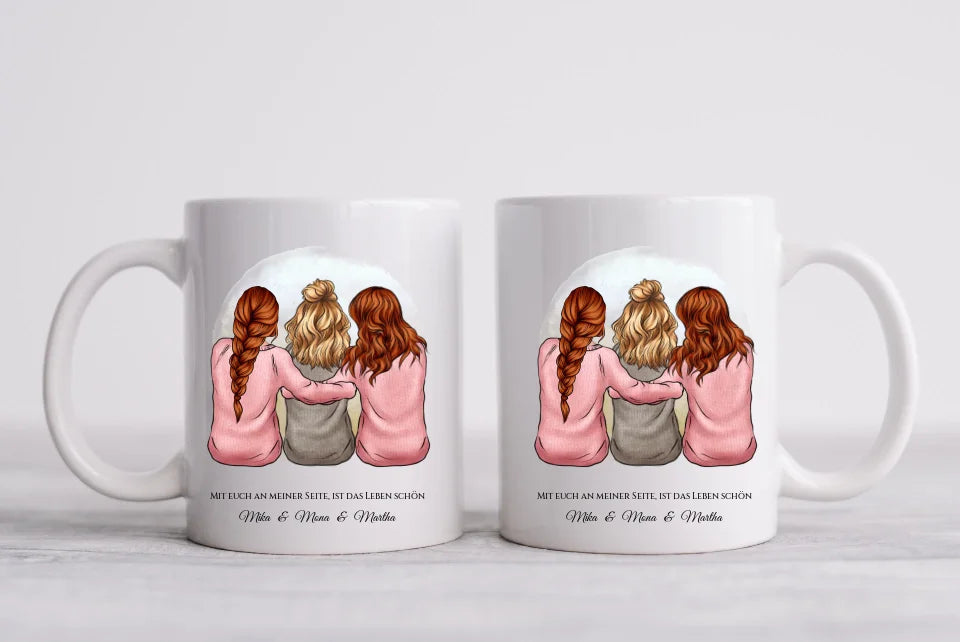 Geschenk für Freundin / 3 Freundinnen - personalisierte Tasse für Mädchen mit Name und Spruch - Geburtstag Geschenk Frau