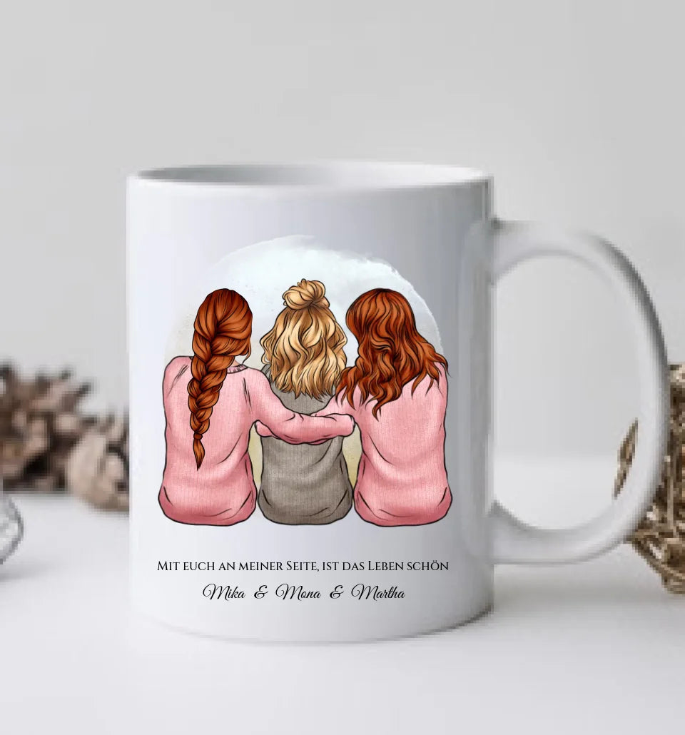 Geschenk für Freundin / 3 Freundinnen - personalisierte Tasse für Mädchen mit Name und Spruch - Geburtstag Geschenk Frau