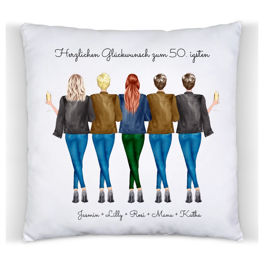 50 Geburtstag Geschenk Freundin & Frauen - personalisiertes Kissen 5 Freundinnen