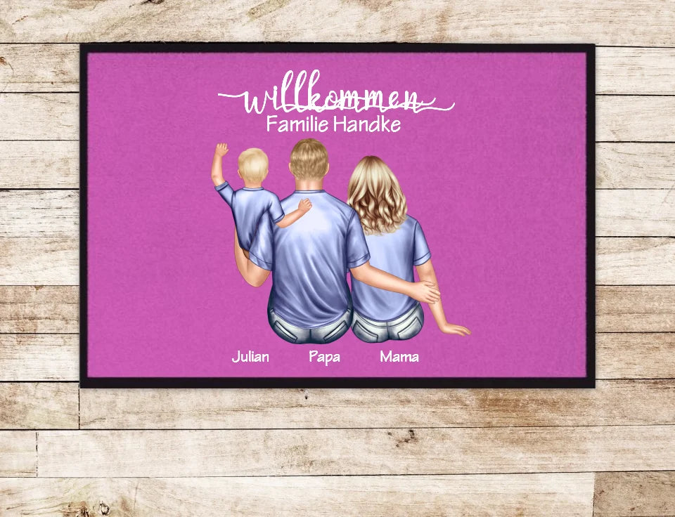 Personalisierte Fußmatte Geschenk Familie Mama | Papa mit Baby und Name | Dekofußmatte