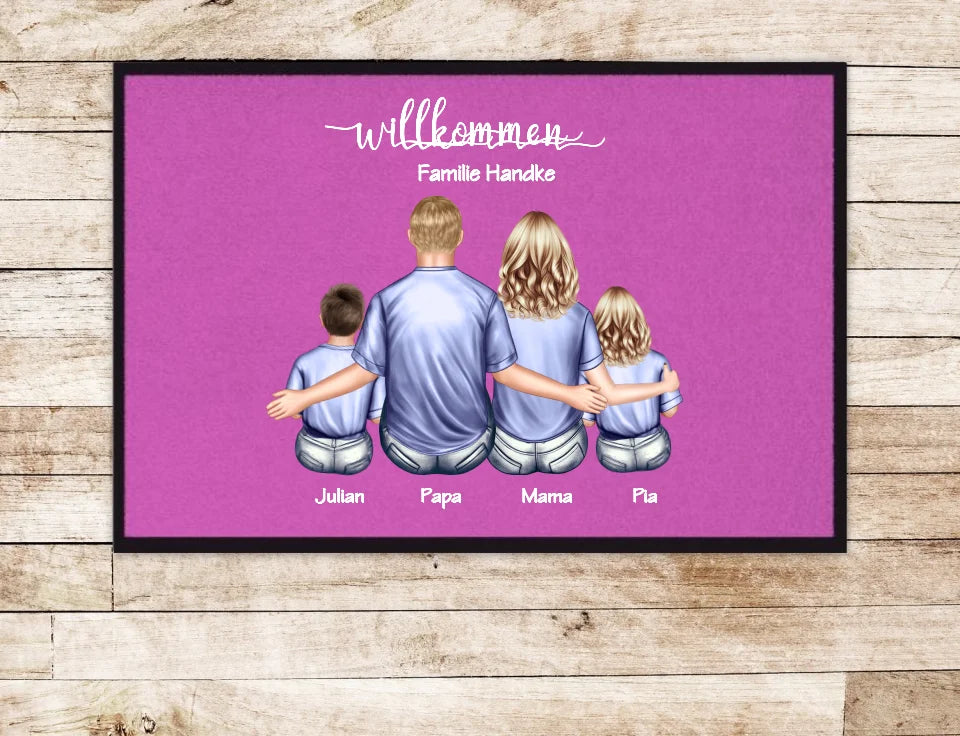 Geschenk Familie | Personalisierte Fußmatte Familie Mama | Papa, 2 Kindern mit Name | Dekofußmatte