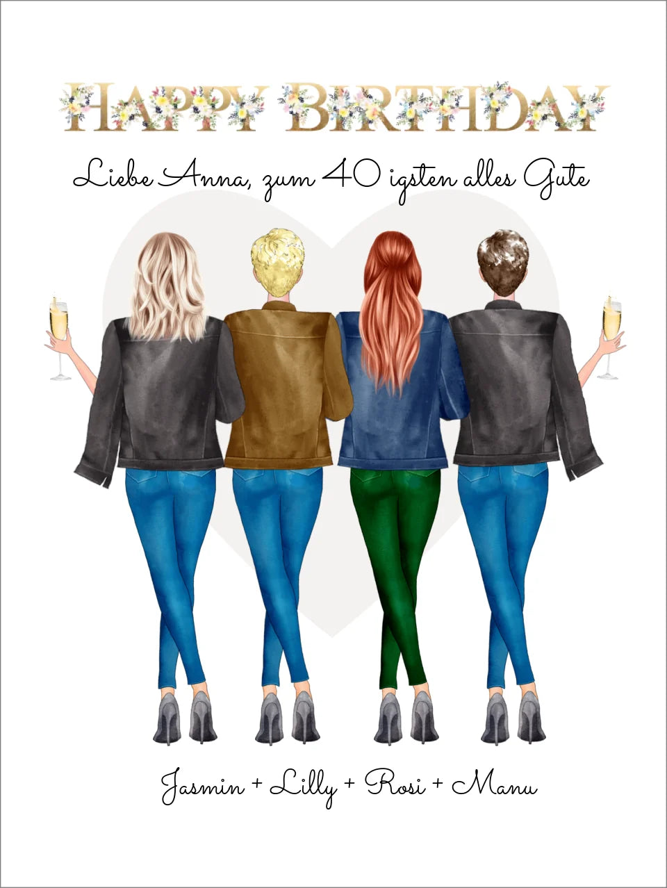 40 Geburtstag Freundin Personalisiertes Bild Geschenk | Poster 4 Freundinnen