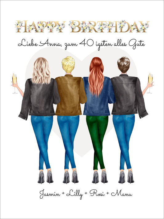 40 Geburtstag Freundin Personalisiertes Bild Geschenk | Poster 4 Freundinnen