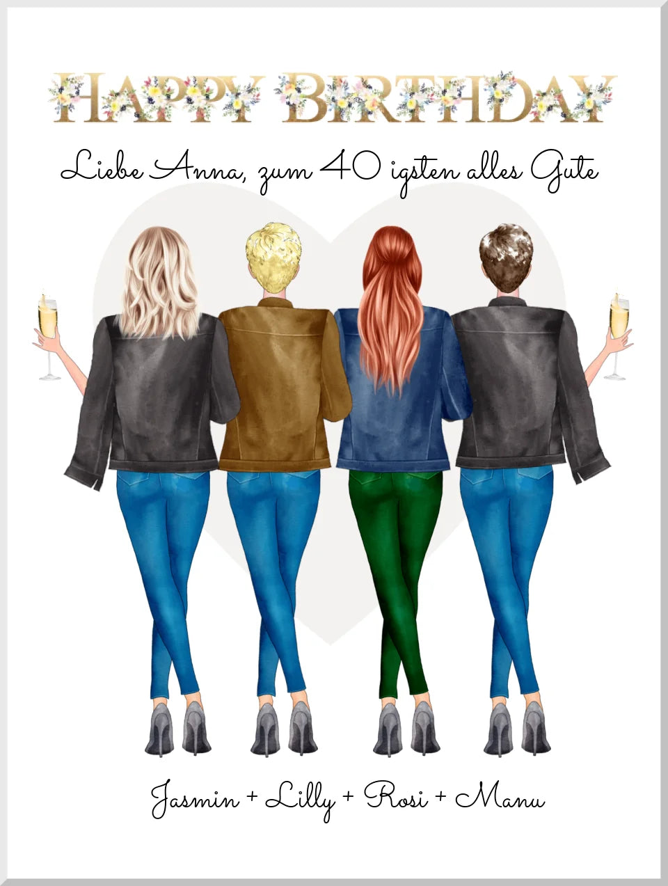 40 Geburtstag Freundin Personalisiertes Bild Geschenk | Poster 4 Freundinnen