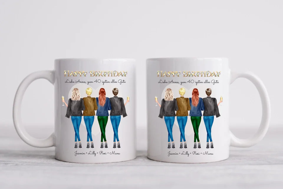 40. Geburtstag Freundin Geschenk personalisierte Tasse - Geburtstagsgeschenk Frau / 4 Freundinnen & Mädchen