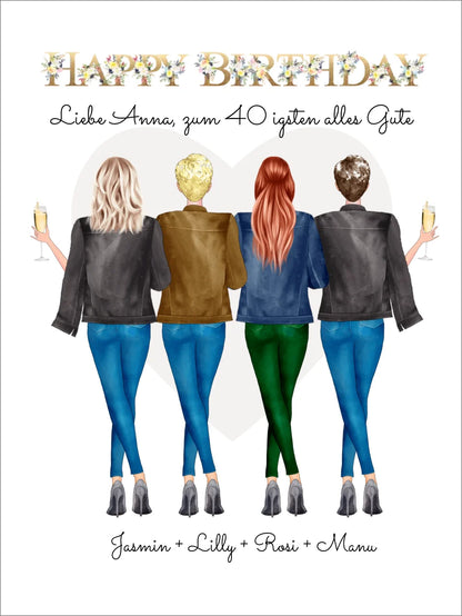 40 Geburtstag Freundin Personalisiertes Bild Geschenk | Poster 4 Freundinnen Digitale Datei zum Selberdrucken - kein Poster !!! Digitale Datei zum Selberdrucken - kein Poster 30x40 45x60 60x80 cm