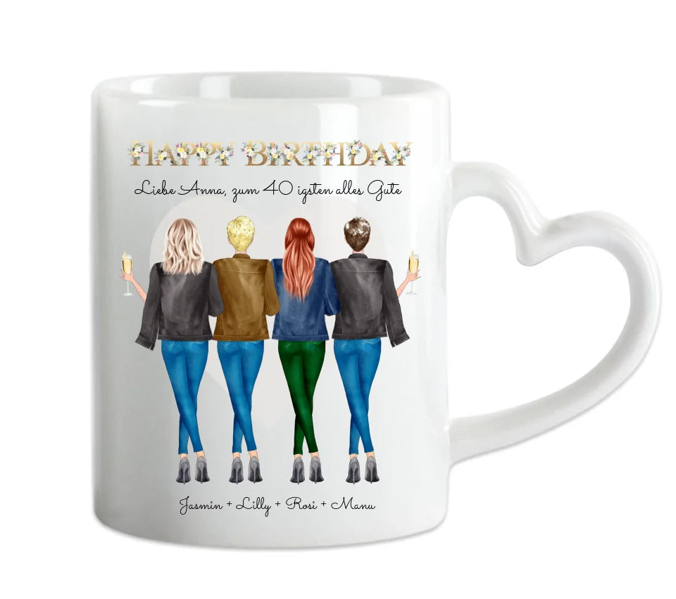 40. Geburtstag Freundin Geschenk personalisierte Tasse - Geburtstagsgeschenk Frau / 4 Freundinnen & Mädchen