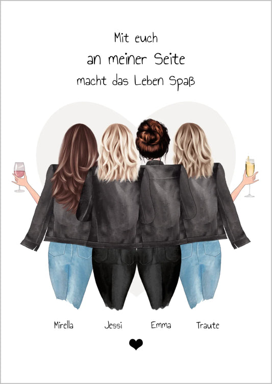 4 beste Freundinnen Poster Geschenk mit Spruch personalisiert - Beste Freundin Bild Geschenk - Best Friends Geschenkidee