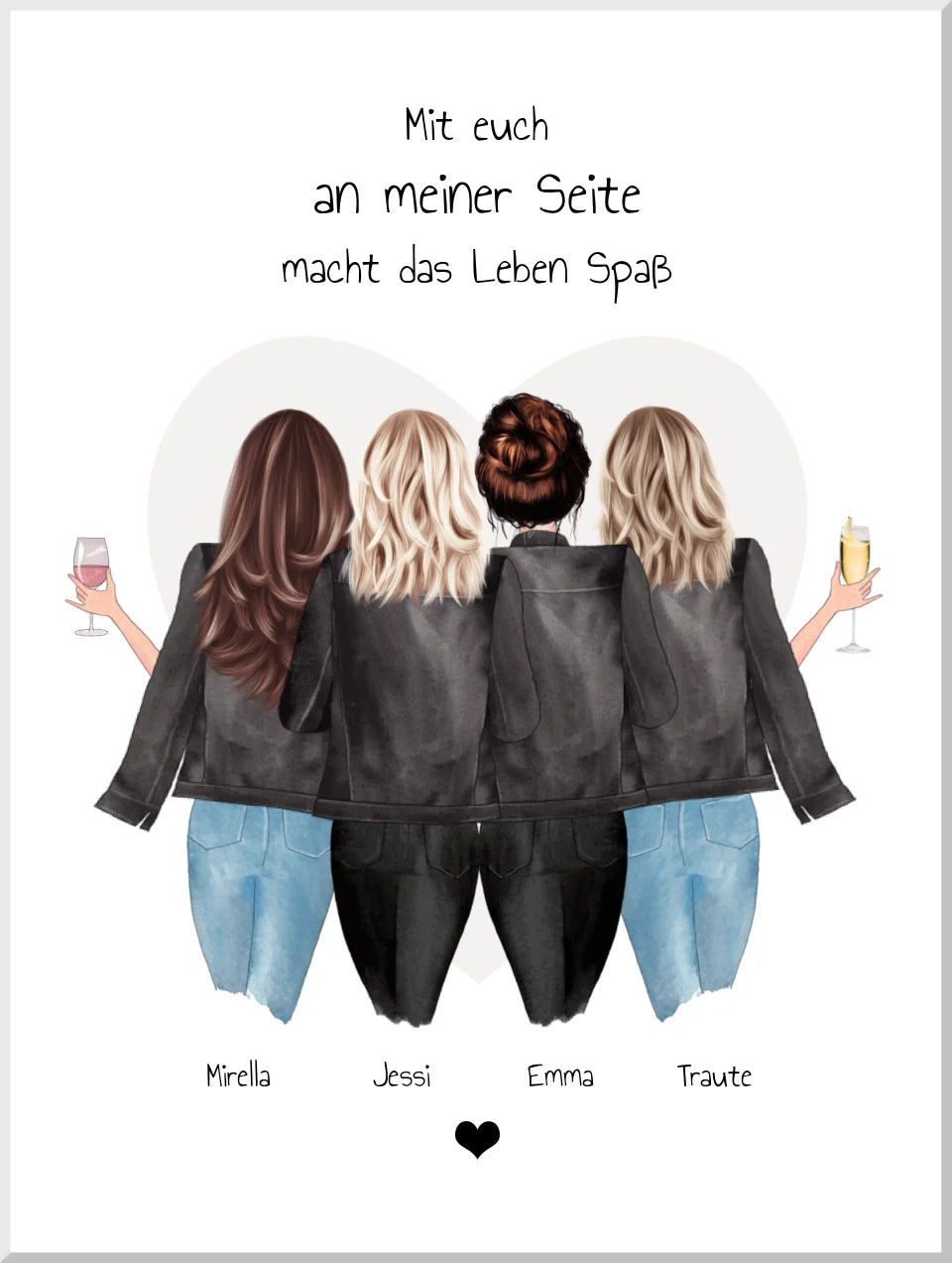 4 beste Freundinnen Poster Geschenk mit Spruch personalisiert - Beste Freundin Bild Geschenk - Best Friends Geschenkidee