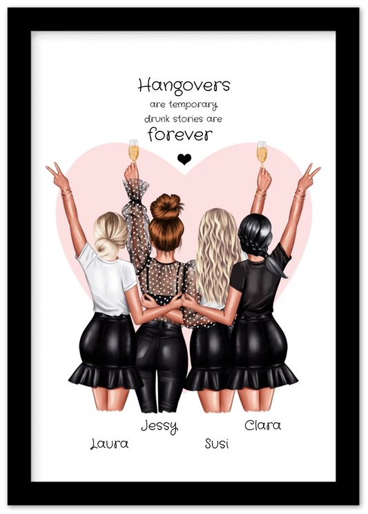 4 Freundinnen Poster personalisiert Geschenk - Beste Freundin Bild  - Geburtstagsgeschenk - Geschenk Schwester - Hangovers