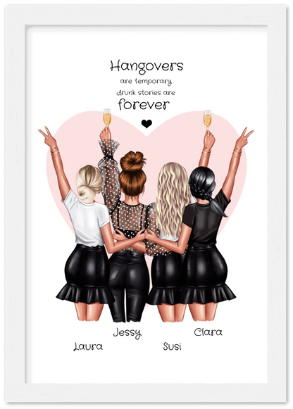 4 Freundinnen Poster personalisiert Geschenk - Beste Freundin Bild  - Geburtstagsgeschenk - Geschenk Schwester - Hangovers