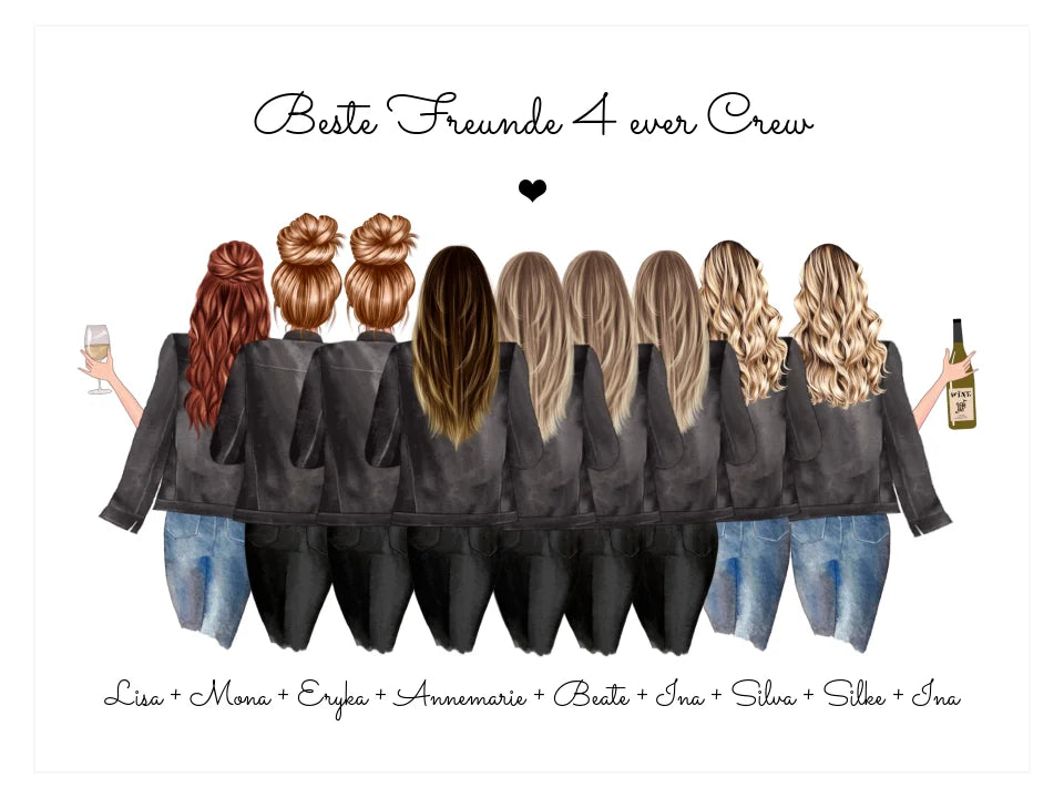Personalisiertes 9 Freundinnen Poster - BFF 4ever - Geburtstagsgeschenk & Weihnachtsgeschenk
