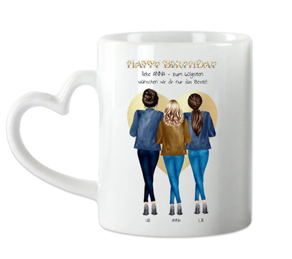 60 Geburtstag Freundin Geschenk | Personalisiertes Tasse Happy Birthday mit 3 Freundinnen | Geschenk Schwester | Kollegin | Mama