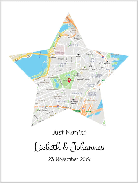 Personalisiertes Hochzeitsgeschenk | Koordinaten Poster Stern im Stadtkarte Design | Geschenkidee Hochzeit -Valentinstaggeschenk | Geburtstagsgeschenk Leinwanddruck Leinwandbild
