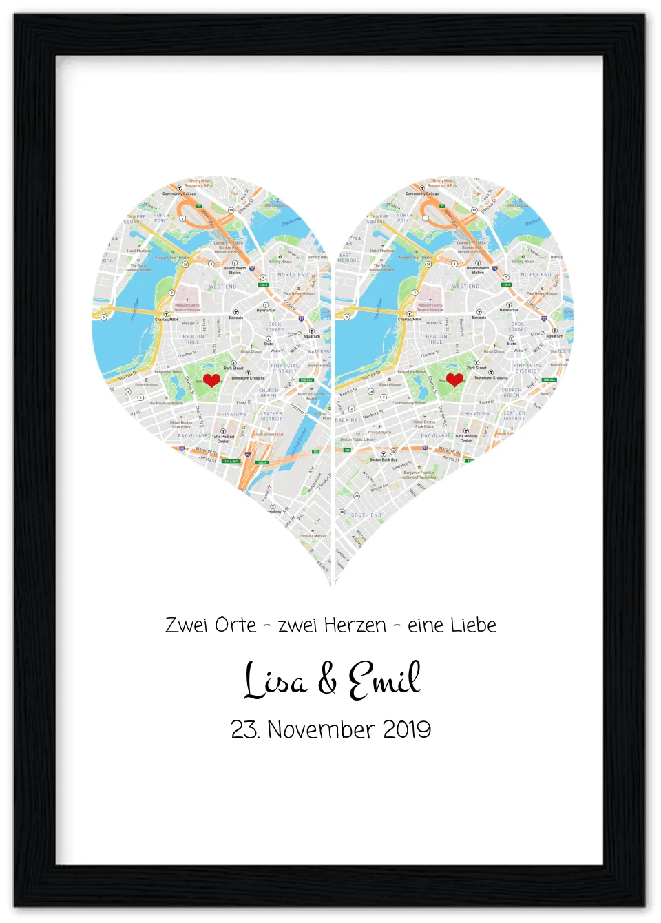 Hochzeitsgeschenk | Gerahmtes Koordinaten Poster Herz im Stadtkarte Design | Geschenkidee Hochzeit  -Valentinstaggeschenk | Geburtstagsgeschenk