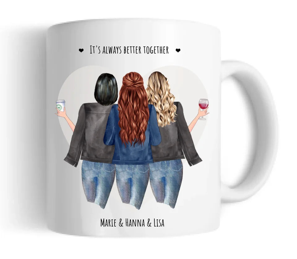 Personalsierte Tasse Geschenk 3 Beste Freundinnen,  Kaffeebecher, 

Beste Freunde Freundschaftsgeschenk, Geburtstagsgeschenk, Weihnachtsgeschenk