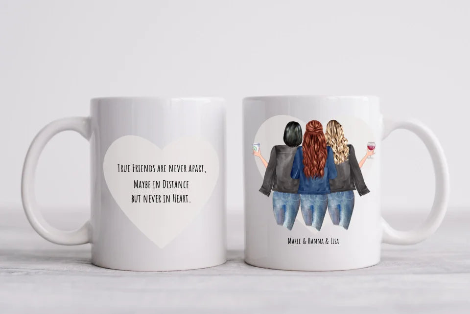 Personalsiertes beste Freunde Geschenk - 3 Beste Freundinnen Tasse, Kaffeebecher - Geschenk Schwester, Mama, Kollegin - Geburtstagsgeschenk, Weihnachtsgeschenk