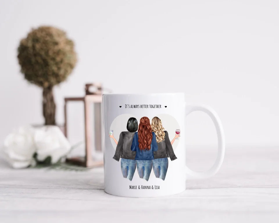 Personalsiertes beste Freunde Geschenk - 3 Beste Freundinnen Tasse, Kaffeebecher - Geschenk Schwester, Mama, Kollegin - Geburtstagsgeschenk, Weihnachtsgeschenk