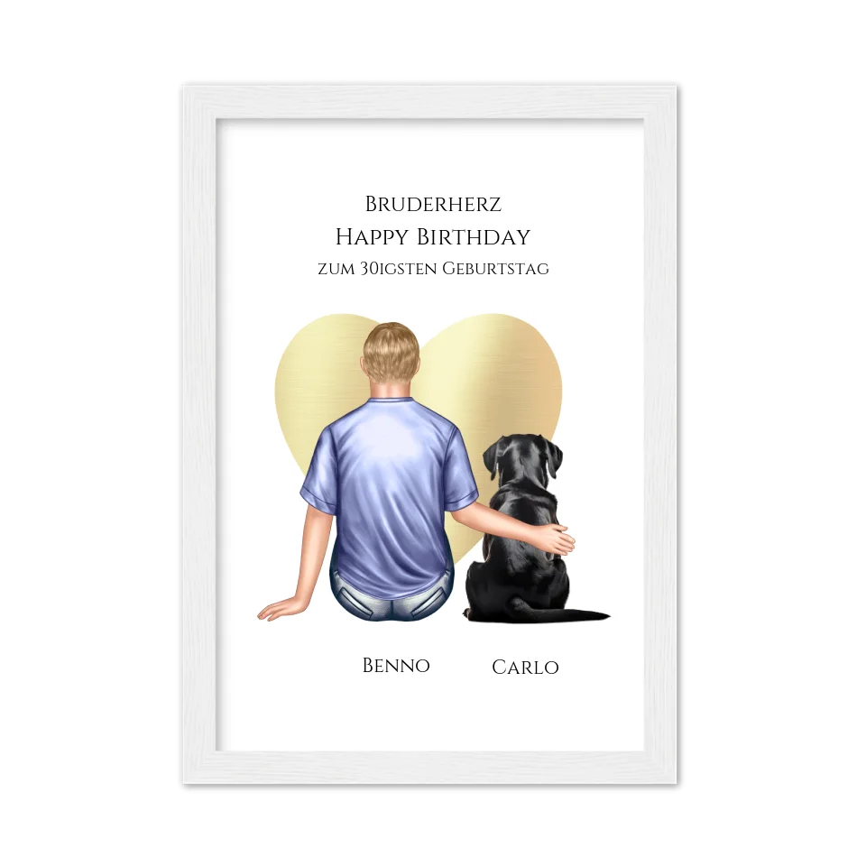Geschenk 30 Geburtstag Bruder Poster - Bild Geburtstagsgeschenk von Schwester - Weihnachtsgeschenk Gerahmtes Poster weiß Holzflair Weiß