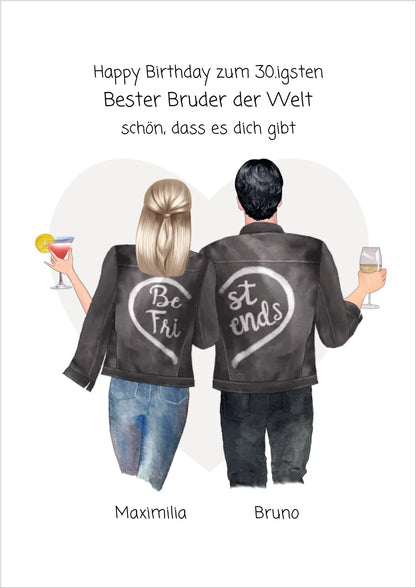 Geschenk 30 Geburtstag - Poster Bruder Schwester Bild - Geburtstagsgeschenk personalisiert