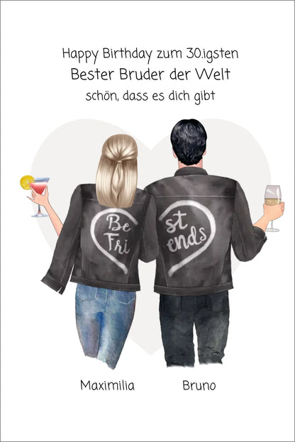 Geschenk 30 Geburtstag - Poster Bruder Schwester Bild - Geburtstagsgeschenk personalisiert Leinwanddruck Leinwandbild