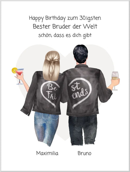 Geschenk 30 Geburtstag - Poster Bruder Schwester Bild - Geburtstagsgeschenk personalisiert Leinwanddruck Leinwandbild