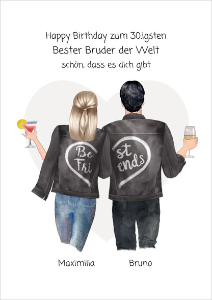 Geschenk 30 Geburtstag - Poster Bruder Schwester Bild - Geburtstagsgeschenk personalisiert