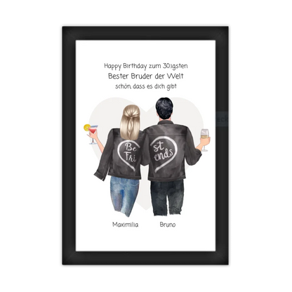 Geschenk 30 Geburtstag - Poster Bruder Schwester Bild - Geburtstagsgeschenk personalisiert Gerahmtes Poster schwarz Holzflair Schwarz