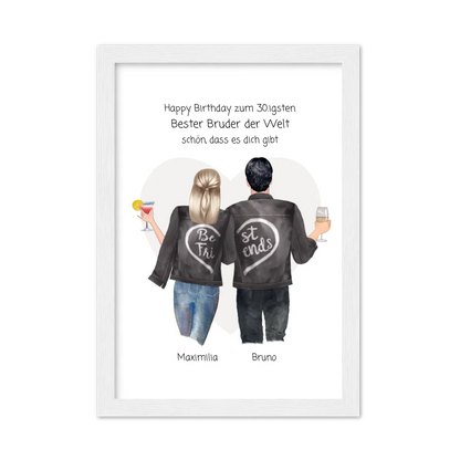 Geschenk 30 Geburtstag - Poster Bruder Schwester Bild - Geburtstagsgeschenk personalisiert Gerahmtes Poster weiß Holzflair Weiß
