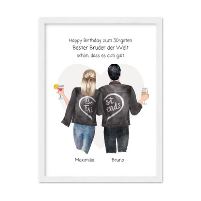 Geschenk 30 Geburtstag - Poster Bruder Schwester Bild - Geburtstagsgeschenk personalisiert Gerahmtes Poster weiß Holzflair Weiß
