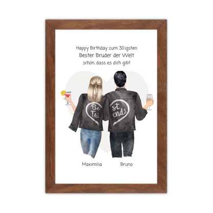 Geschenk 30 Geburtstag - Poster Bruder Schwester Bild - Geburtstagsgeschenk personalisiert Gerahmtes Poster Walnussflair Walnussflair