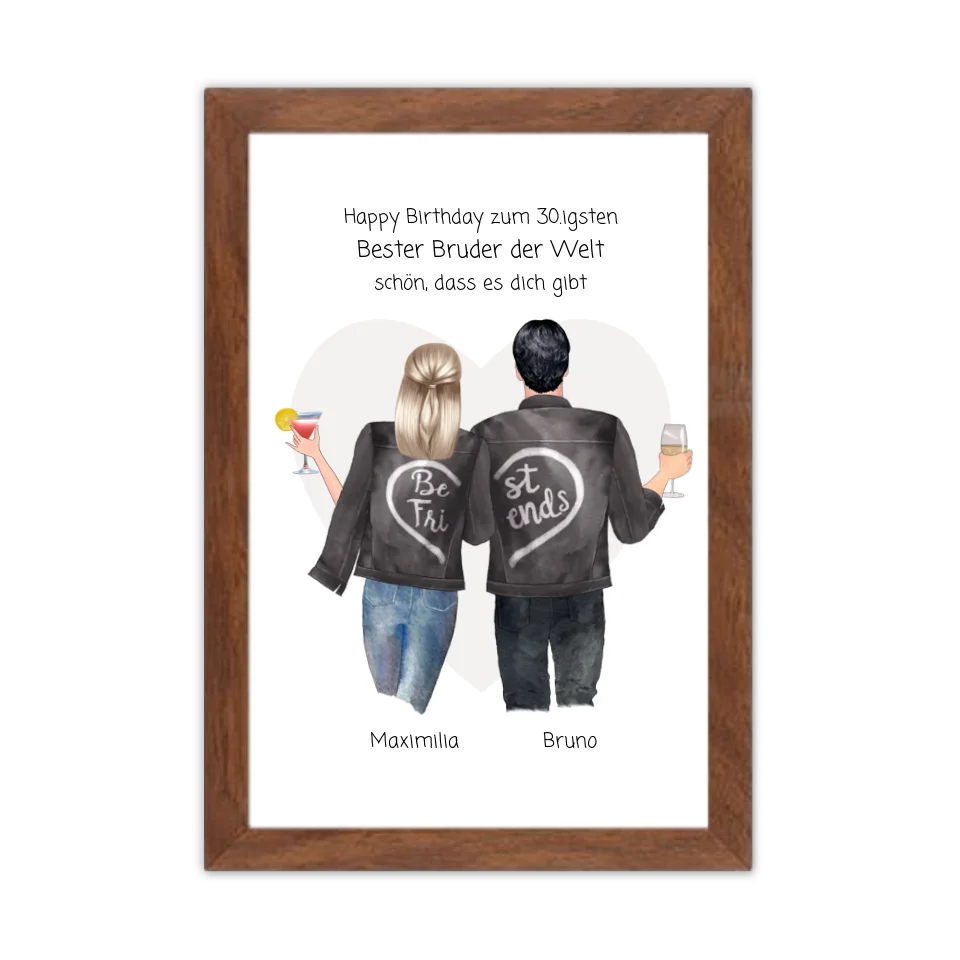 Geschenk 30 Geburtstag - Poster Bruder Schwester Bild - Geburtstagsgeschenk personalisiert