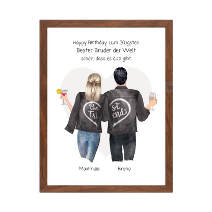 Geschenk 30 Geburtstag - Poster Bruder Schwester Bild - Geburtstagsgeschenk personalisiert Gerahmtes Poster Walnussflair Walnussflair