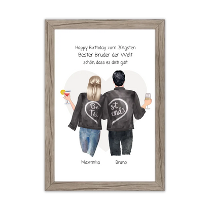 Geschenk 30 Geburtstag - Poster Bruder Schwester Bild - Geburtstagsgeschenk personalisiert Gerahmtes Poster Eichenflair Eichenflair