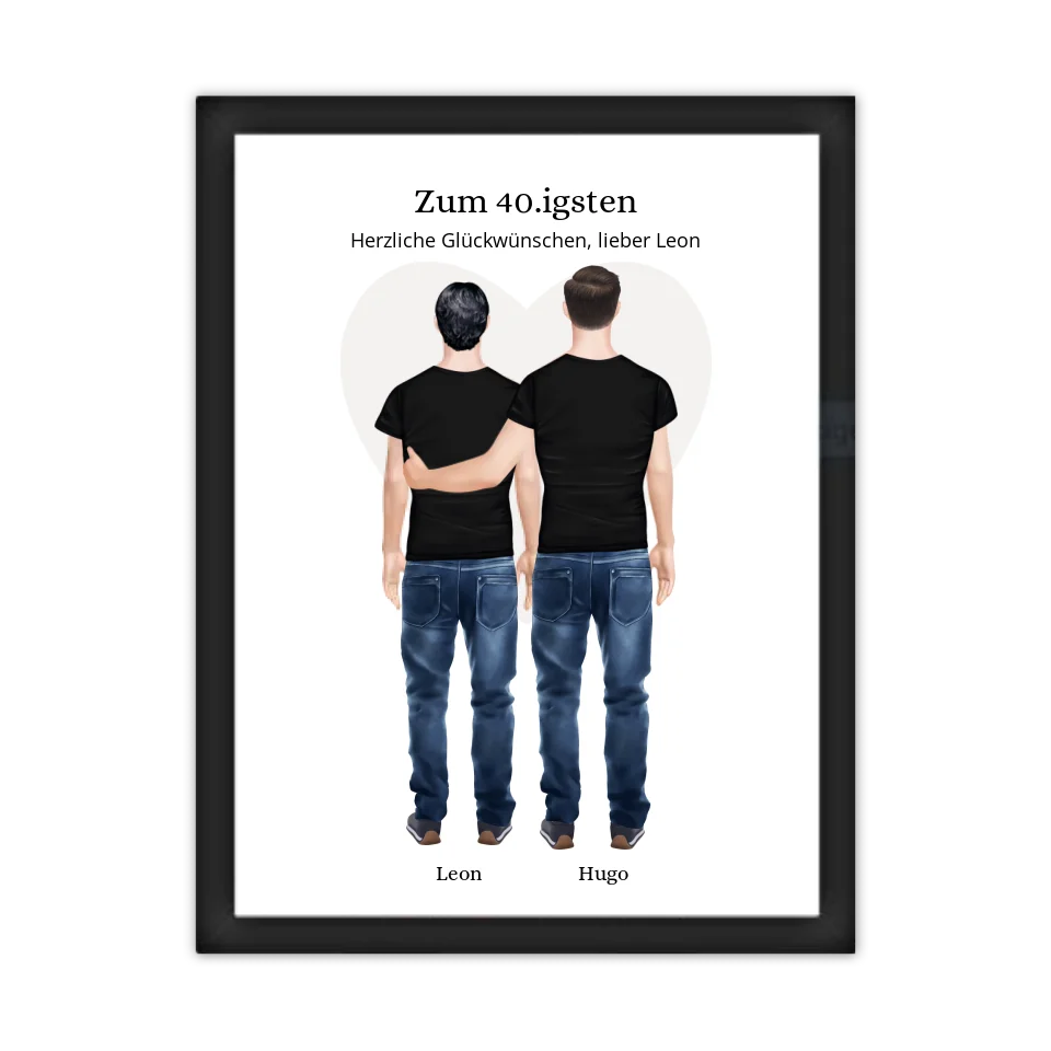 Geschenk 40 Geburtstag Bruder Poster - Bild Geburtstagsgeschenk von Bruder - Weihnachtsgeschenk Gerahmtes Poster schwarz Holzflair Schwarz