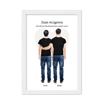 Geschenk 40 Geburtstag Bruder Poster - Bild Geburtstagsgeschenk von Bruder - Weihnachtsgeschenk Gerahmtes Poster weiß Holzflair Weiß