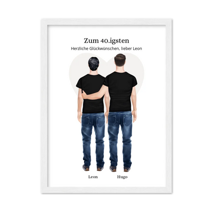 Geschenk 40 Geburtstag Bruder Poster - Bild Geburtstagsgeschenk von Bruder - Weihnachtsgeschenk Gerahmtes Poster weiß Holzflair Weiß