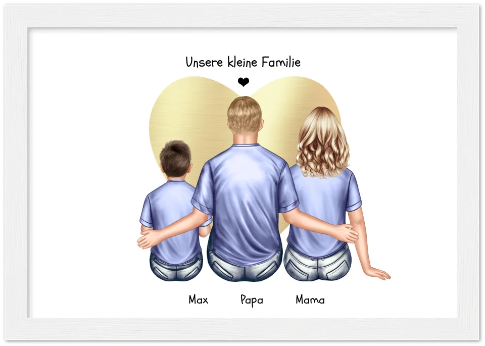 Geschenk Familie Poster, personalisiertes Familienbild mit Mama, Papa, 1 Kind perfekt als Weihnachtsgeschenk, Geburtstagsgeschenk