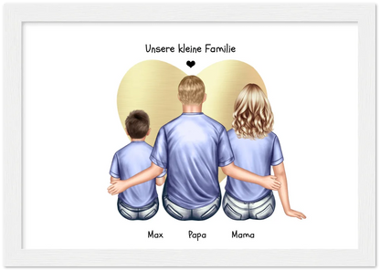 Geschenk Familie Poster, personalisiertes Familienbild mit Mama, Papa, 1 Kind perfekt als Weihnachtsgeschenk, Geburtstagsgeschenk