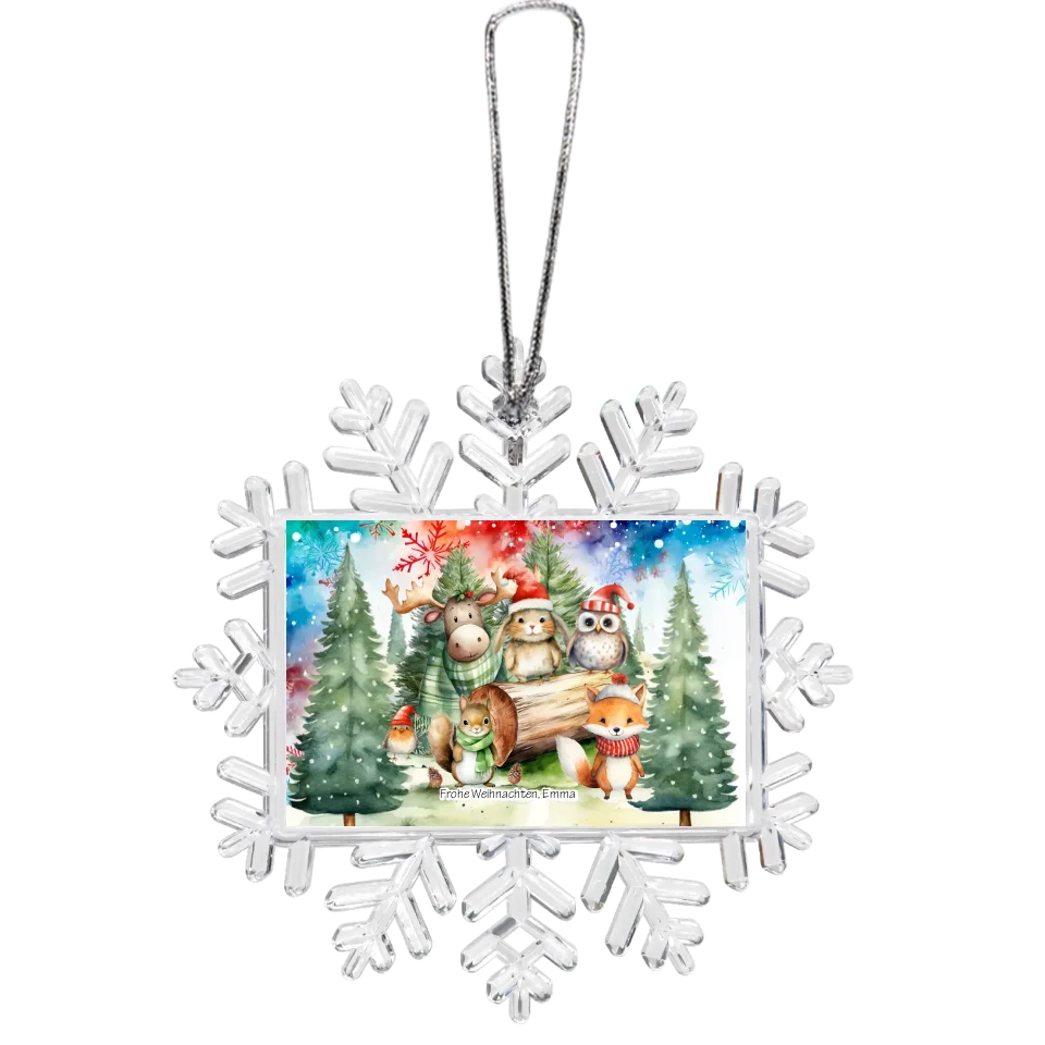 Weihnachtsbaum Ornament Schneeflocke mit Wunschtext personalisiert. Baumschmuck, Baumanhänger. Geschenkanhänger